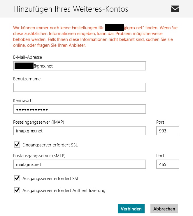 Problem Gmx Konto Unter Mail App Einzurichten