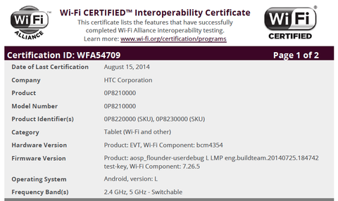 HTC Flounder: Neues Nexus-Tablet erhält WLAN-Zertifizierung htc-flounder-wifi-alliance