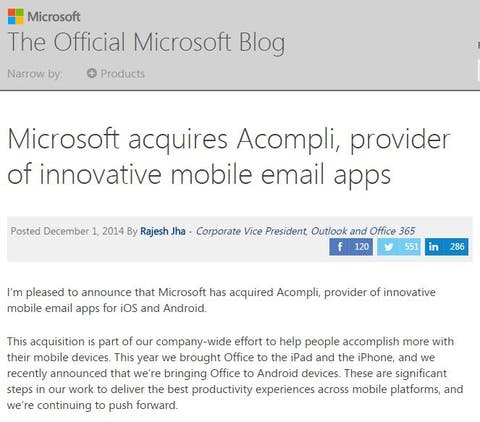 Microsoft kauft Acompli E-Mail