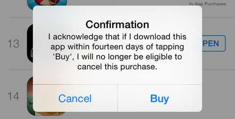 Apple AppStore Verzicht des Rückgaberechts