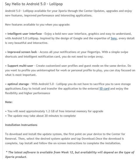 Xperia Android 5.0 Lillipop changelog