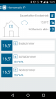 Hauptansicht der Homematic IP App Im Startbildschirm erhält man eine klare Übersicht über alle Geräte, deren Modus (Heizprofil oder manuell), Temperatur / Luftfeuchtigkeit und welchen Räumen sie zugeordnet sind. Oben rechts wird die Temperatur basierend auf dem eingetragenen Standort und ob bzw. für wie lange sich die Anlage im Ecomodus befindet. Diese Einstellungen lässt sich übrigens unkompliziert via Schieberegler anpassen. Übrigens: Falls die App mal nicht mit dem Homematic IP Server verbunden sein sollte erscheint unten eine dauerhaft Meldung 