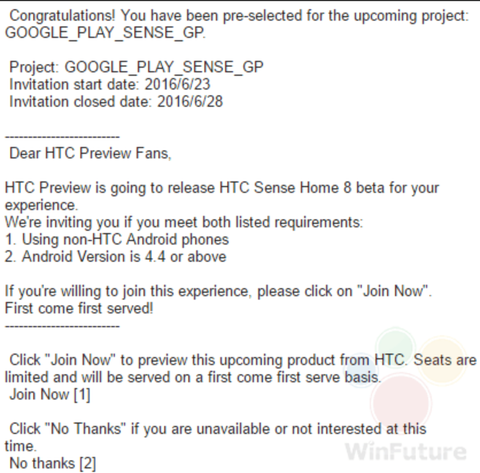 HTC Sense 8 Preview Programm Mail