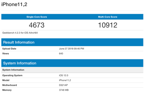 iPhone X 2018 Geekbench 4