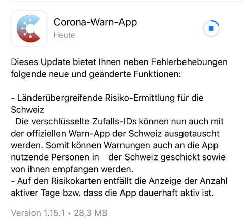 Corona-Warn-App Update Risiko-Ermittlung Schweiz