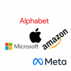 GAFAM Untrnehmens-Logos: Alphabet, Apple, Amazon Microsoft und Meta