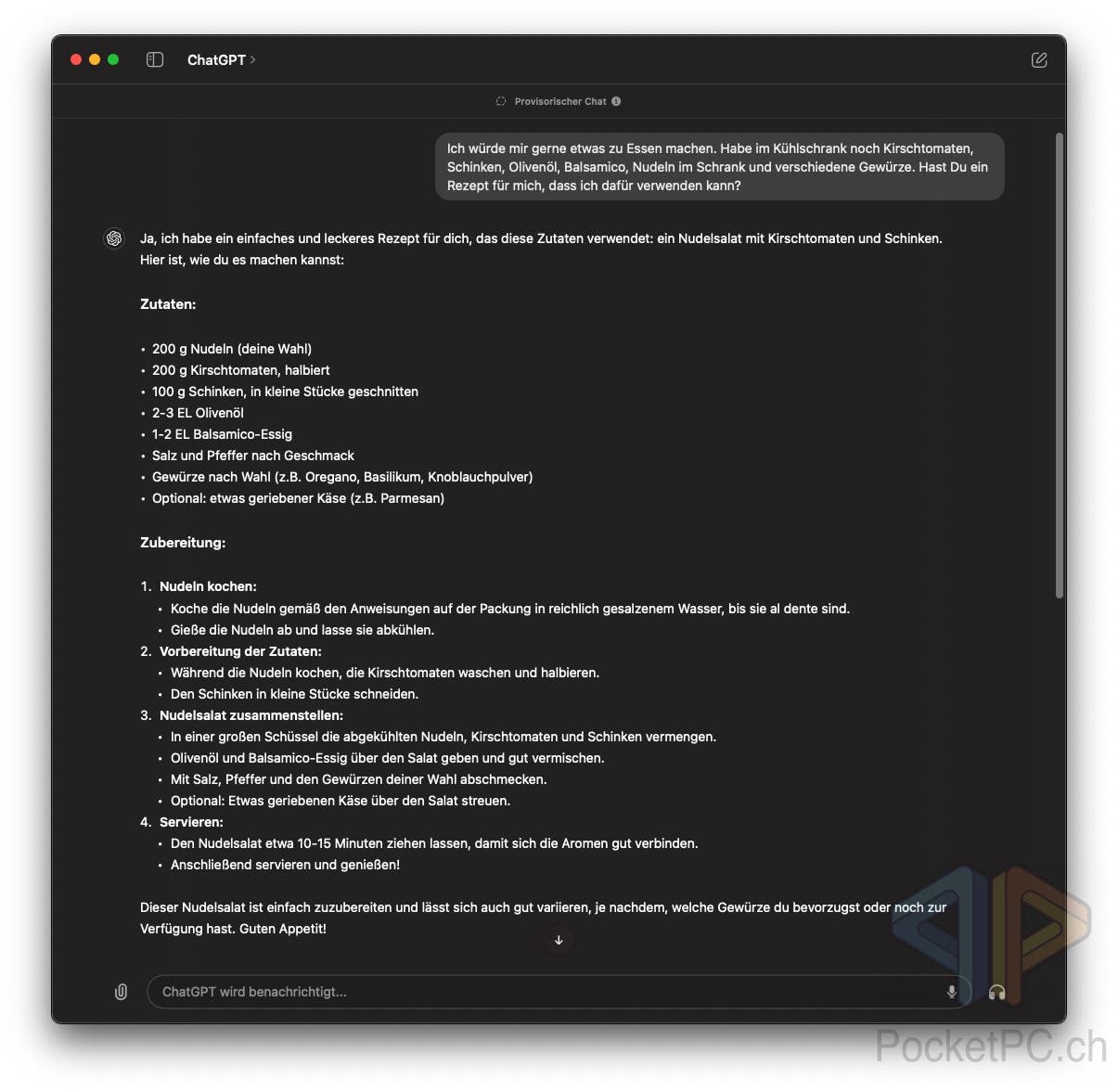 ChatGPT für MacOS Screenshot: PocketPC.ch / Laser