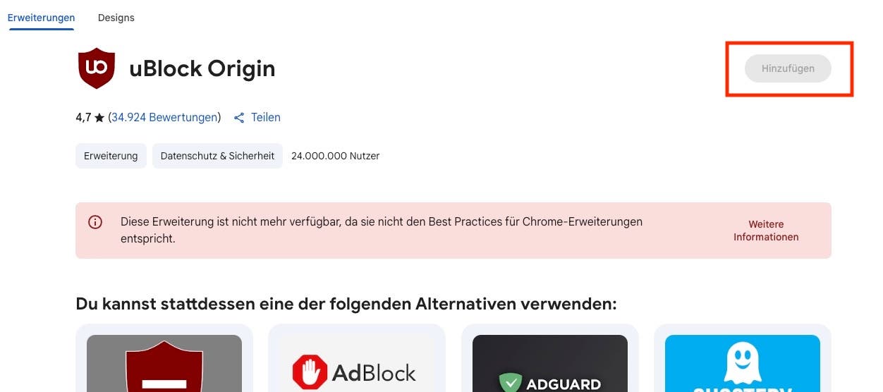 uBlock Origin Manifest v3 Chrome