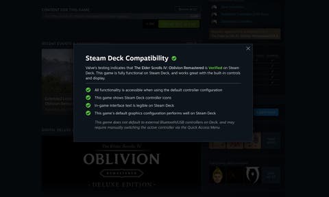 Oblivion Remastered Steam Deck Verifiziert