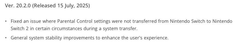 Nintendo Switch Update 20.2.0