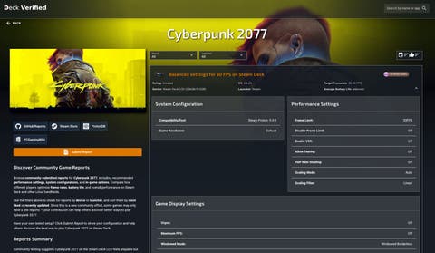 DeckVerified Webseite Cyberpunk Settings