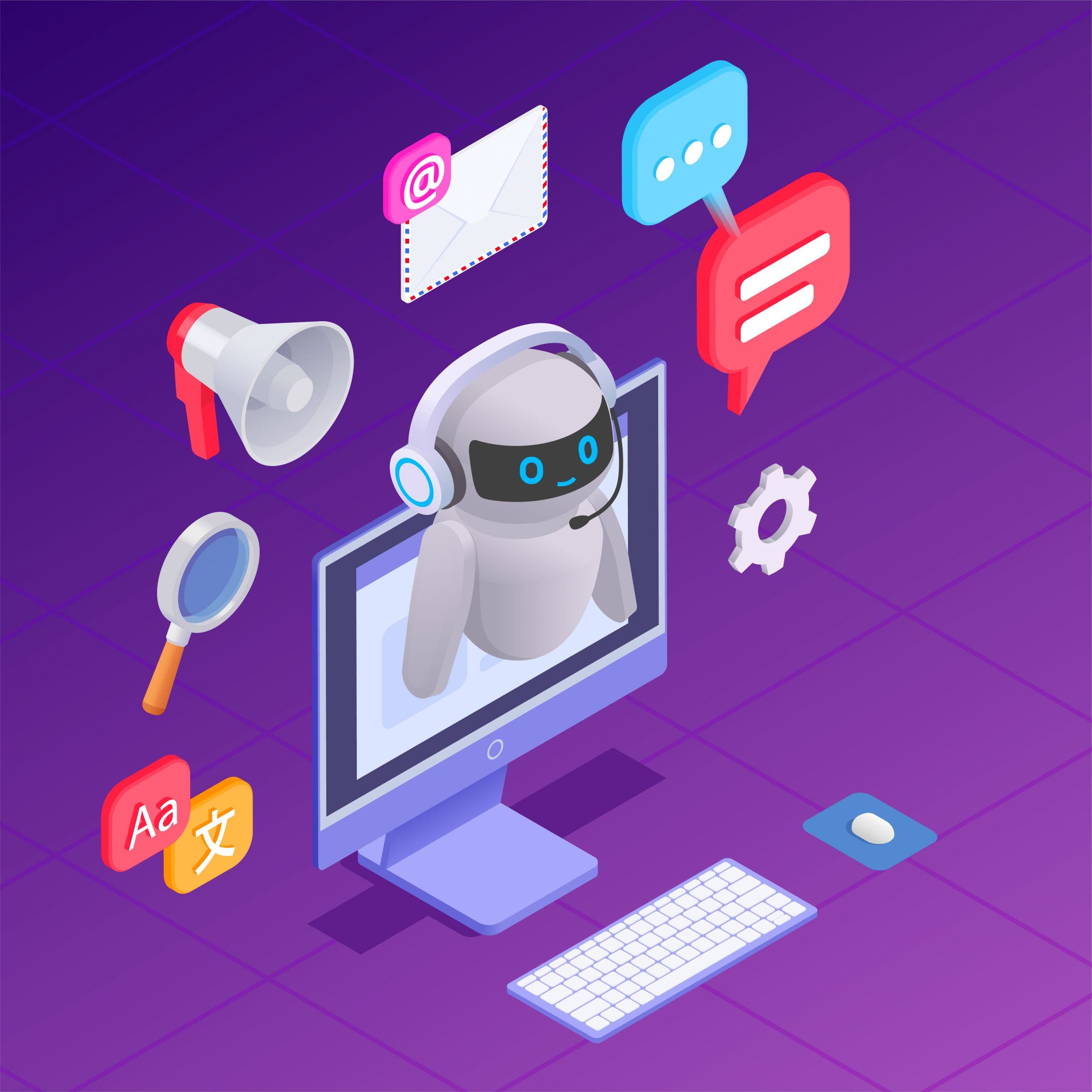 Chatbot messenger composition with technical support symbols isometric vector illustration by macrovector via freepik https://de.freepik.com/vektoren-kostenlos/chatbot-messenger-zusammensetzung-mit-isometrischer-vektorillustration-der-symbole-des-technischen-supports_23927015.htm