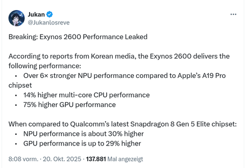 Samsung Exynos 2600 im Galaxy S26 Performance Leak